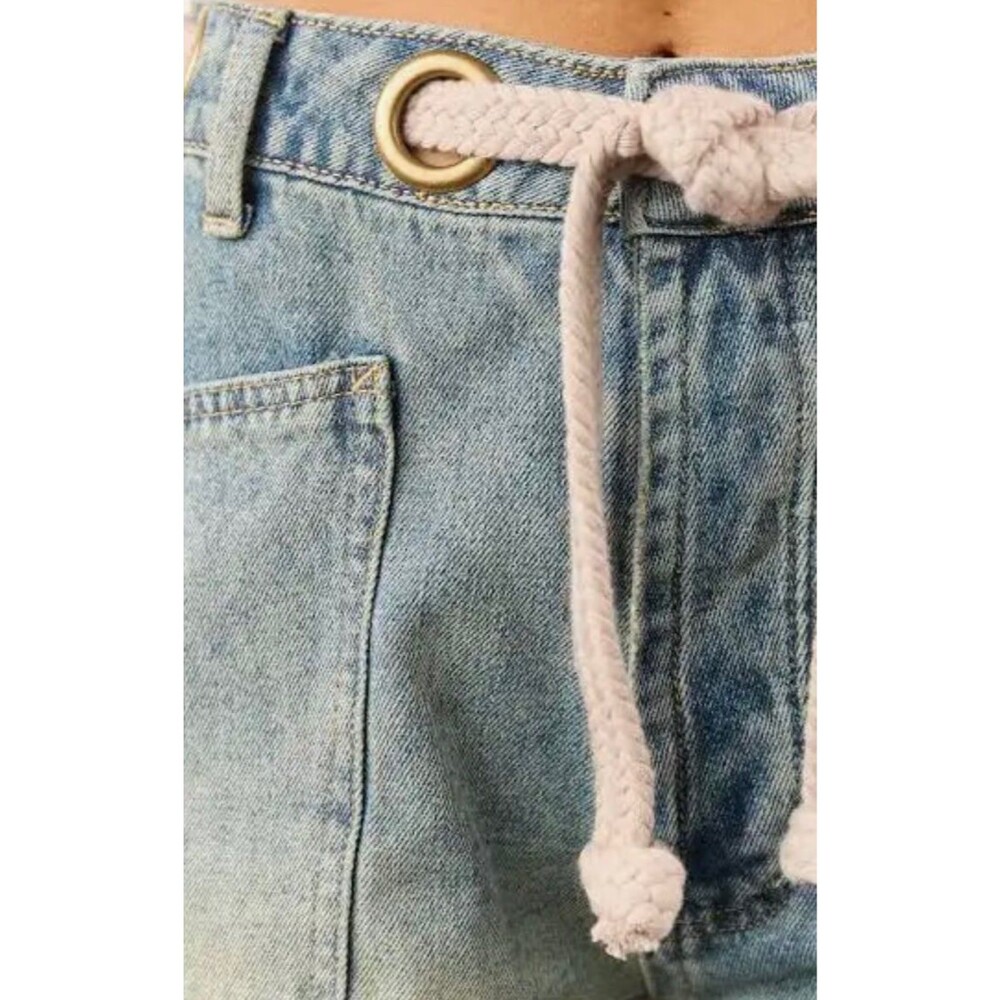 Bibi Shorts BIBI 100%cotton denim jean shorts braid rope belt NEW womens Medium - Picture 8 of 11